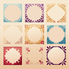 Poster - Collection of decorative frames in various colors with floral and geometric designs