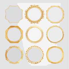 Poster - Collection of Golden Decorative Frames with Various Shapes and Designs on a Light Background