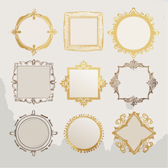 Poster - Elegant gold frame collection featuring various shapes and decorative vintage designs