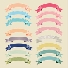 Poster - Collection of colorful vintage style ribbon banners on a beige background illustration