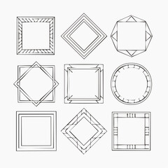 Poster - Nine different hand-drawn geometric frames in a vector illustration on a white background