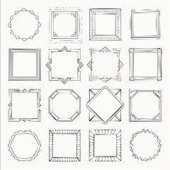 Poster - Collection of hand-drawn decorative frames in various shapes, vector illustration.