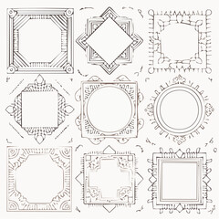 Poster - Collection of nine decorative frames in a hand-drawn line art style on a light background