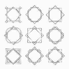 Poster - Nine hand-drawn geometric frames with diamond and square shapes in a vector illustration