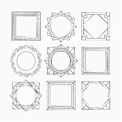 Poster - Nine unique hand-drawn frames with various shapes and designs on a light background