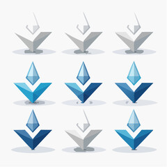 Poster - Abstract geometric design variations featuring crystal and arrow-like shapes in various colors