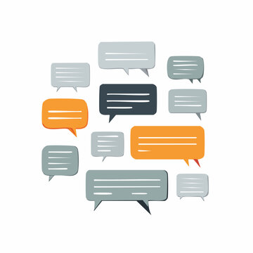 Colorful speech bubbles arranged in a circular composition on a white background.