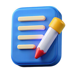 Poster - 3d realistic note icon with pencil isolated on transparent background