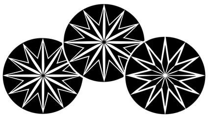 Poster - Abstract monochrome design featuring interlocking starburst patterns arranged in a circular repeating composition for graphic design