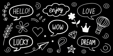 Poster - Creative and whimsical black and white doodle art with positive words and various abstract shapes, perfect for designs