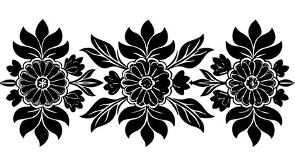 Poster - Elegant black and white floral border design featuring detailed flower and leaf elements for decorative purposes