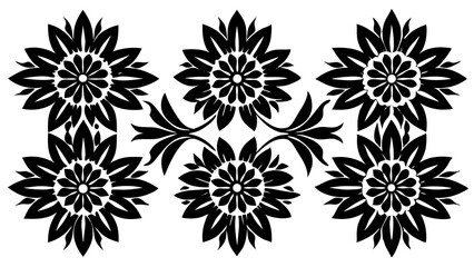 Poster - Elegant black and white floral design featuring symmetrical arrangements of stylized flowers and decorative foliage elements.