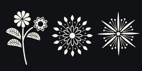 Poster - Three delicate floral silhouette designs with transparency featuring flowers and decorative shapes suitable for various creative purposes