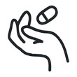 © BraveSpirit - Line drawing of hand holding a medicine capsule – stock vector icon in line drawing style