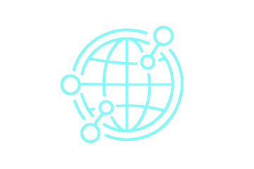 Aufkleber - Light blue neon network connecting world map on a transparent background, representing global communication and international relations