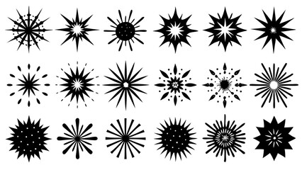 Poster - Set of twenty detailed vector illustrations depicting various starburst and bursting effect designs in black and white