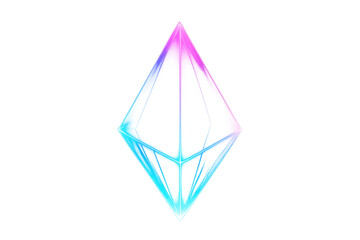 Poster - Rotating translucent octahedron glimmering with blue and pink hues, representing advanced digital technology design