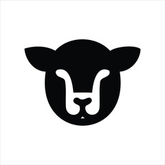 Poster - Minimalist black and white vector illustration of a sheep head with rounded shapes