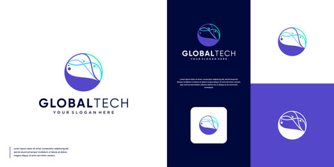 abstract logo global technology, connection network, digital system, graphic design template.