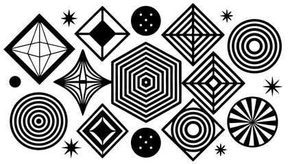 Poster - Geometric abstract design with black and white shapes and patterns for creative graphic design projects