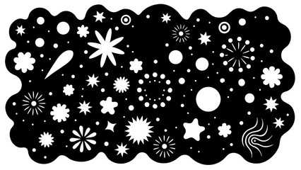 Poster - Abstract celestial design in black and white featuring stars and various other geometric shapes for backgrounds