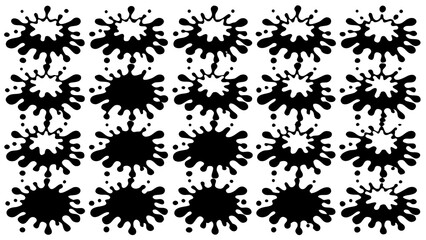 Poster - Abstract vector design featuring black paint splatters arranged in a repeating pattern with white background for creative use.
