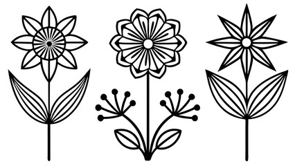 Poster - Decorative black and white floral design comprising three unique stylized flower illustrations for creative projects.