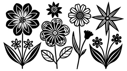 Poster - Elegant black and white floral collection featuring various styles of decorative flower designs for graphic resources