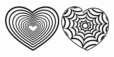 Poster - Graphic design of two decorative hearts one with concentric lines and the other featuring a web pattern suitable for various projects