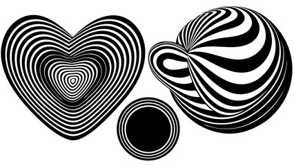 Poster - Striking black and white graphic composition of hypnotic shapes with depth and volume isolated on a clean white background.