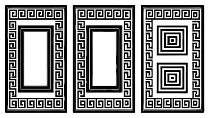 Poster - Three black and white greek key frames with geometric pattern borders for graphic design projects