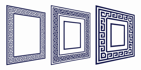 Poster - Three decorative frames with greek key pattern in perspective on white background suitable for designs