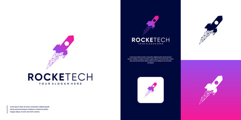 space ship logo, fast network connection symbol, graphic design template.