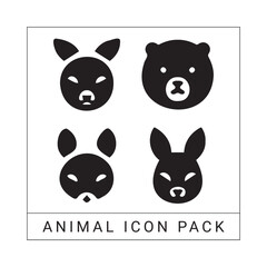 Poster - Black and white animal icon pack featuring bunny and bear face illustrations on white background