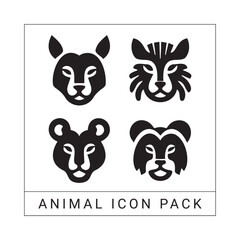 Poster - Collection of stylized black animal head icons representing various wildlife designs for design projects