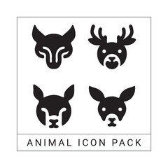 Poster - Collection of flat animal icons featuring wolf deer doe and cute minimalist head designs
