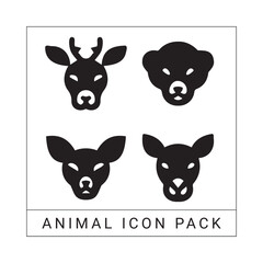 Poster - Minimalist black animal head icons collection including reindeer, bear, and deer designs
