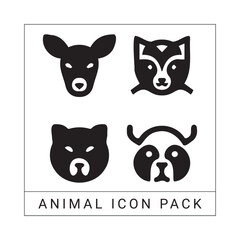 Poster - Simple black and white animal icon pack featuring deer raccoon bear and panda designs