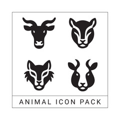 Poster - Simple black and white animal icon pack featuring diverse mammal heads and symbols