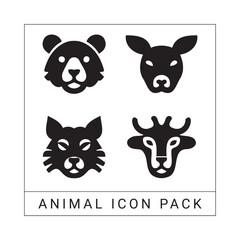 Poster - Simple minimalist animal icons featuring bear deer cat and goat head illustrations isolated on white background