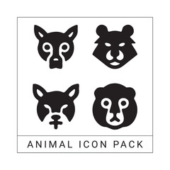 Poster - Stylish black and white animal icon pack with various mammal head silhouettes