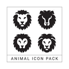 Poster - Vector illustration of a set of stylized black lion head icons in a simple square frame
