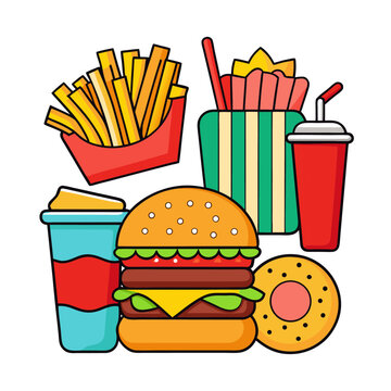 Fast Food Combo illustration vector style with white background