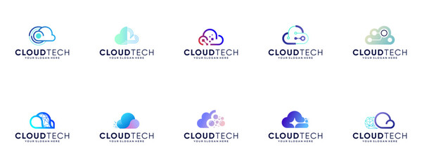 cloud logo collection with the concept of modern technology, database services, storage, vector grap