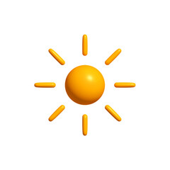 Poster - Bright Sunny 3D Sun Icon with Joyful Rays, Isolated on White. Happy Kid Logo for Vacation, Warm Climate, or Solar Energy Concepts. Childish Summer Style. Vector Illustration.