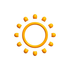 Poster - Bright Sunny 3D Sun Icon with Joyful Rays, Isolated on White. Happy Kid Logo for Vacation, Warm Climate, or Solar Energy Concepts. Childish Summer Style. Vector Illustration.