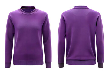 Purple sweater displayed front and back, stylish knitwear for winter apparel branding or eCommerce use, isolated on transparent background, PNG file