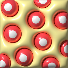 Poster - Abstract background featuring a grid of raised, glossy yellow round, each containing a shiny red sphere with a white dot in the center