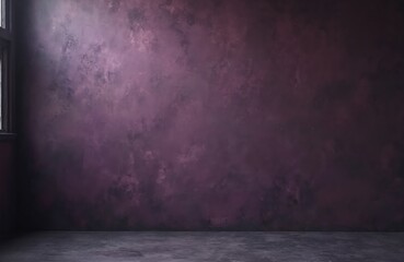 Poster - Textured painted wall, purple color background with cement floor. Interior design. Studio photo backdrop, backdrop with copy space. Dark room, empty space for product presentation, advertising