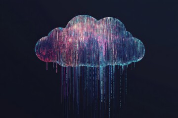 Poster - Digital cloud formed by cascading binary data streams showcasing modern technology